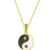 Zawieszka z żółtego złota z diamentami i emalią - yin yang - 0,01 ct - próba 375