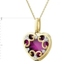 Zawieszka z żółtego złota z diamentami i emalią - serce - 0,01 ct - próba 375