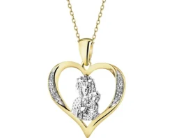 Zawieszka z żółtego złota z diamentami - medalik Matka Boska Częstochowska - 0,02 ct - próba 585