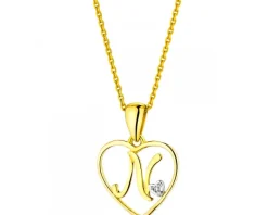 Zawieszka z żółtego złota z diamentem - litera N, serce - 0,005 ct - próba 375