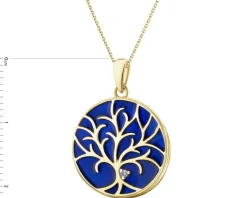 Zawieszka z żółtego złota z diamentem i emalią - drzewko - 0,005 ct - próba 375