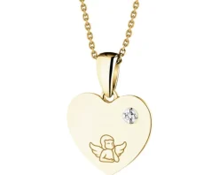 Zawieszka z żółtego złota z diamentem - serce, aniołek - 0,005 ct - próba 375