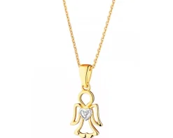 Zawieszka z żółtego złota z diamentem - aniołek, serce - 0,004 ct - próba 375