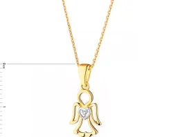Zawieszka z żółtego złota z diamentem - aniołek, serce - 0,004 ct - próba 375