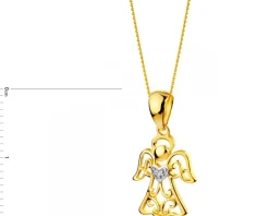 Zawieszka z żółtego złota z diamentem - aniołek, serce - 0,004 ct - próba 375