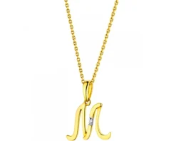 Zawieszka z żółtego złota z diamentem - litera M - 0,004 ct - próba 585