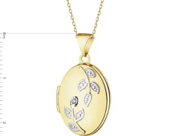 Zawieszka z żółtego złota z diamentem - puzderko - liście - 0,005 ct - próba 375