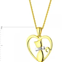 Zawieszka z żółtego złota z diamentem - kot, serce - 0,006 ct - próba 375