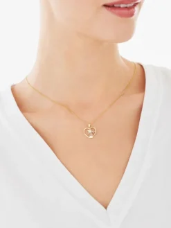 Zawieszka z żółtego złota z diamentem - kot, serce - 0,006 ct - próba 375