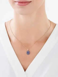 Zawieszka z żółtego złota z diamentami i szafirami syntetycznymi - próba 585