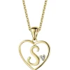 Zawieszka z żółtego złota z diamentem - litera S, serce - 0,005 ct - próba 375