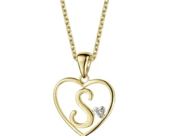 Zawieszka z żółtego złota z diamentem - litera S, serce - 0,005 ct - próba 375