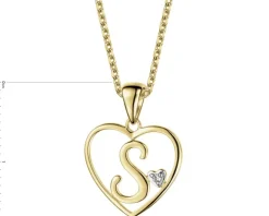 Zawieszka z żółtego złota z diamentem - litera S, serce - 0,005 ct - próba 375