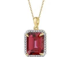 Zawieszka z żółtego złota z diamentami i rodolitem - próba 585