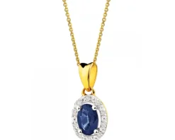 Zawieszka z żółtego złota z diamentami i szafirem - próba 585