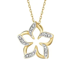 Zawieszka z żółtego złota z diamentami - kwiat - 0,02 ct - próba 585