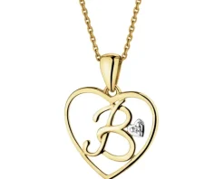Zawieszka z żółtego złota z diamentem - litera B, serce - 0,005 ct - próba 375