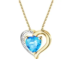 Zawieszka z żółtego złota z diamentem i topazem - serce - próba 585