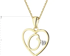 Zawieszka z żółtego złota z diamentem - litera O, serce - 0,005 ct - próba 375