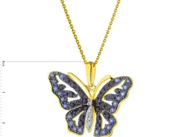 Zawieszka z żółtego złota z diamentami i szafirami - motyl - próba 585