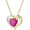 Zawieszka z żółtego złota z diamentem i rubinem syntetycznym - serce - próba 375