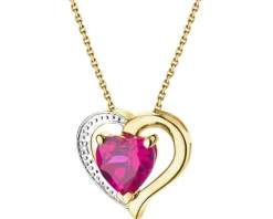 Zawieszka z żółtego złota z diamentem i rubinem syntetycznym - serce - próba 375