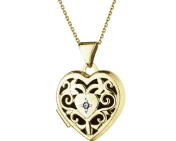 Zawieszka z żółtego złota z diamentem - puzderko - serce - 0,005 ct - próba 585