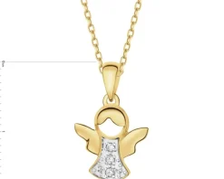 Zawieszka z żółtego złota z diamentami - aniołek - 0,02 ct - próba 585