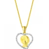Zawieszka z żółtego złota z diamentami - medalik Matka Boska, serce - 0,01 ct - próba 375