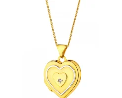 Zawieszka z żółtego złota z diamentem - puzderko - serce - 0,004 ct - próba 585