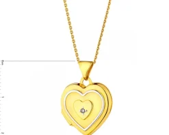 Zawieszka z żółtego złota z diamentem - puzderko - serce - 0,004 ct - próba 585