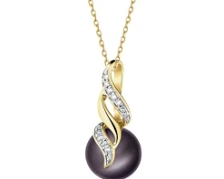 Zawieszka z żółtego złota z diamentami i perłą - próba 585