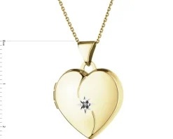 Zawieszka z żółtego złota z diamentem - puzderko - serce - 0,005 ct - próba 585