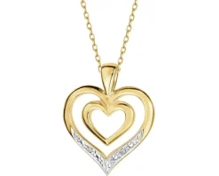 Zawieszka z żółtego złota z diamentami - serca - 0,005 ct - próba 585