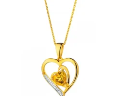 Zawieszka z żółtego złota z diamentem i cytrynem - serce - próba 585