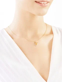 Zawieszka z żółtego złota z diamentem i cytrynem - serce - próba 585