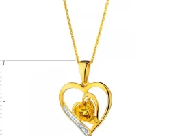 Zawieszka z żółtego złota z diamentem i cytrynem - serce - próba 585