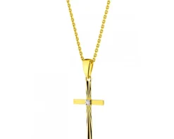 Zawieszka z żółtego złota z diamentem - krzyż - 0,005 ct - próba 585