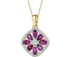 Zawieszka z żółtego złota z diamentami i rodolitami - próba 585