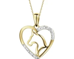 Zawieszka z żółtego złota z diamentami - serce, koń - 0,01 ct - próba 585