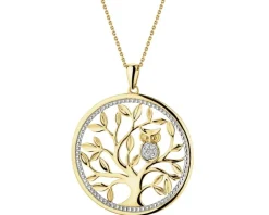 Zawieszka z żółtego złota z diamentami - drzewko, sowa - 0,02 ct - próba 375