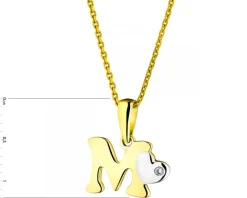 Zawieszka z żółtego złota z diamentem - litera M - 0,004 ct - próba 375