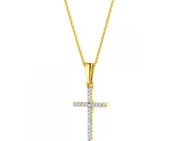 Zawieszka z żółtego złota z diamentami - krzyż - 0,05 ct - próba 585