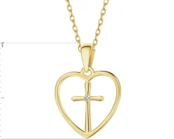 Zawieszka z żółtego złota z diamentem - serce, krzyż - 0,002 ct - próba 585