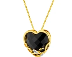 Zawieszka z żółtego złota z diamentami i onyksem - serce - próba 585
