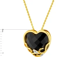 Zawieszka z żółtego złota z diamentami i onyksem - serce - próba 585
