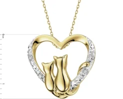 Zawieszka z żółtego złota z diamentami - koty, serce - 0,02 ct - próba 375