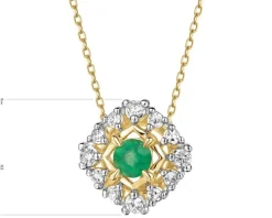 Zawieszka z żółtego złota z diamentami i szmaragdem - próba 585