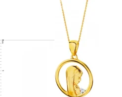 Zawieszka z żółtego złota z diamentem - medalik Matka Boska - 0,004 ct - próba 375