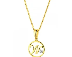 Zawieszka z żółtego złota z diamentem - litera W - 0,003 ct - próba 585